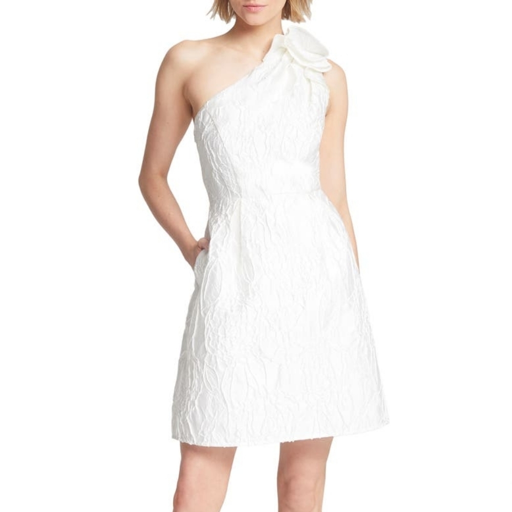 Halston Heritage Floral Jacquard One-Shoulder